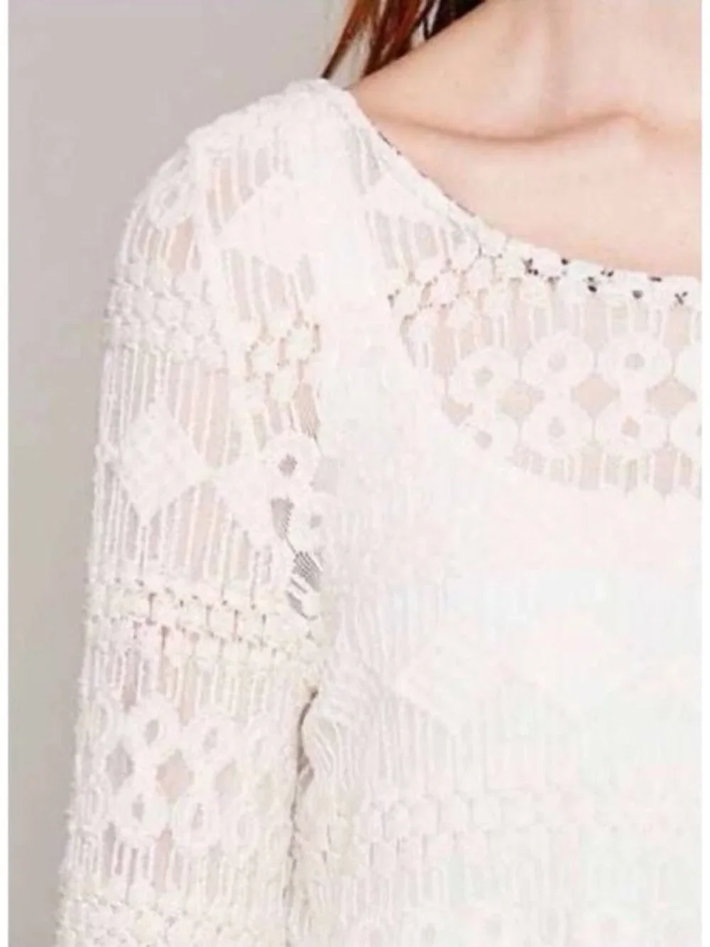 RARE Free People Embellished Bell Sleeve Lace Tunic Mini Dress S/M | Boho Indie